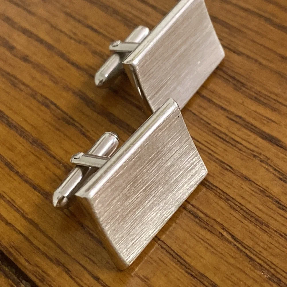 Silver Blank Vintage Rectangle cuff links - Picture 4 of 4